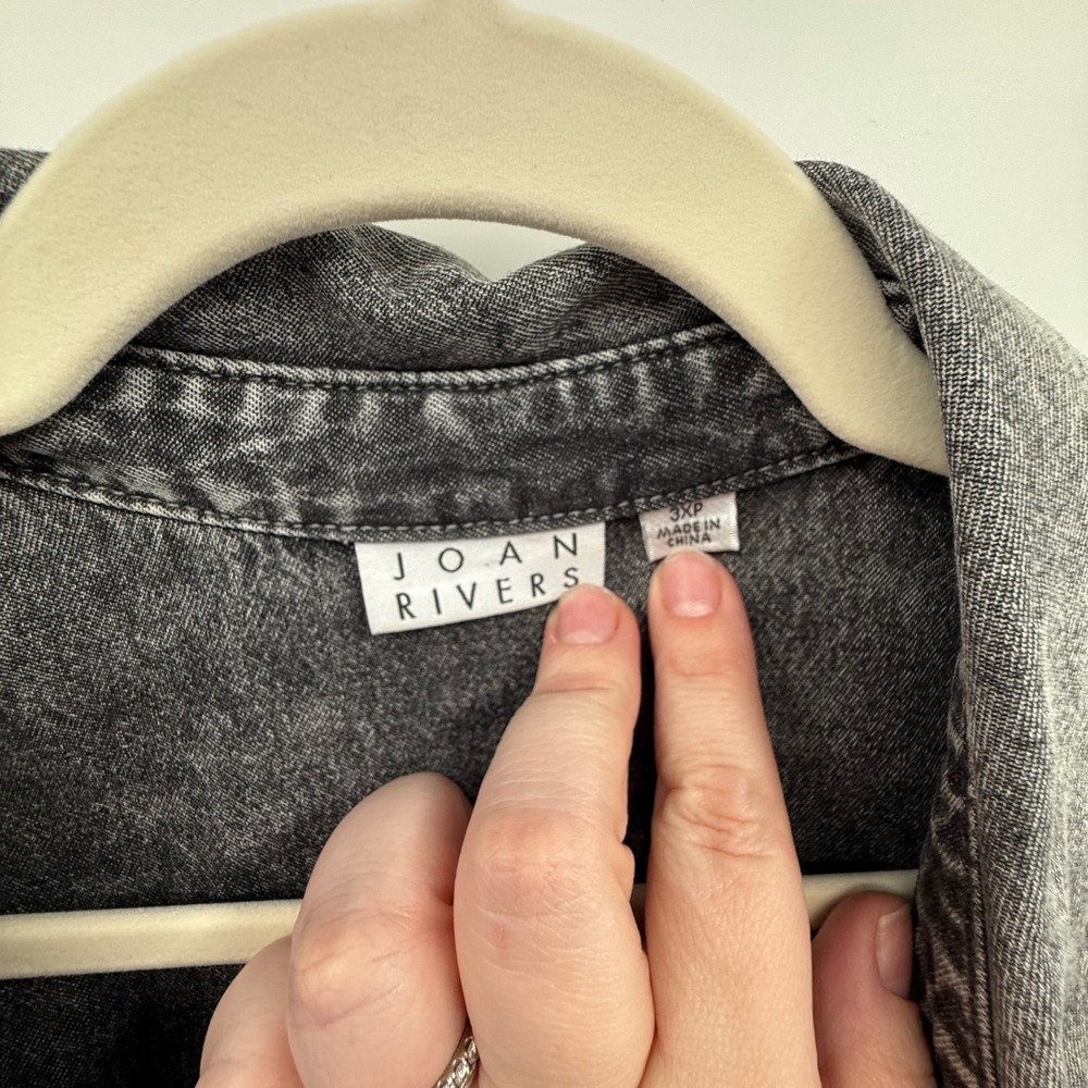 Joan Rivers 3X Black Acid Wash Denim Button Front Shirt Jacket‎ Oversized - Picture 2 of 5